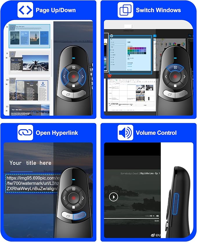 DinoFire USB Type C Wireless Presentation Clicker, BT&RF 2.4GHz Dual Modes Presenter Remote for PowerPoint Presentations Compatible with Bluetooth-Enabled Laptops Desktop Computers