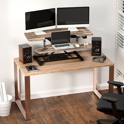 FLEXISPOT 40 inch Electric Motor Desk Converter, Sit to Stand Monitor and Laptop Workstation, Height Adjustable Riser with Wide Keyboard Tray, Rustic Color