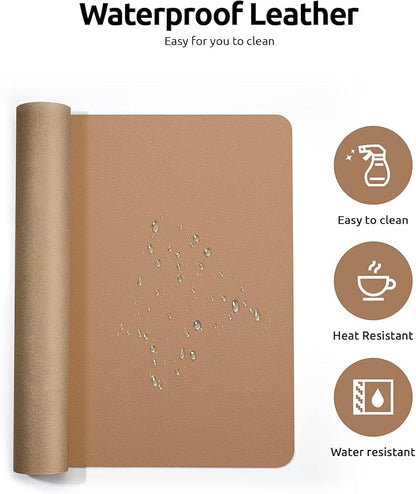 YSAGi Leather Desk Pad Protector, Office Mat, Large Mouse Pad, Non-Slip PU Blotter, Laptop Waterproof Writing for and Home (23.6" x 13.8", Khaki)