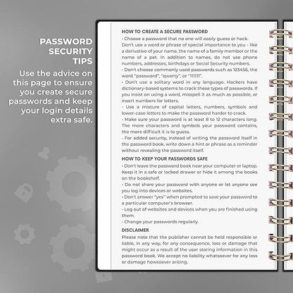 Clever Fox Password Book Spiral – Internet Address & Password Organizer with Laminated Alphabetical Tabs – Password Keeper Journal – Hardcover, Medium Size, 6.1x7.7” (Black)
