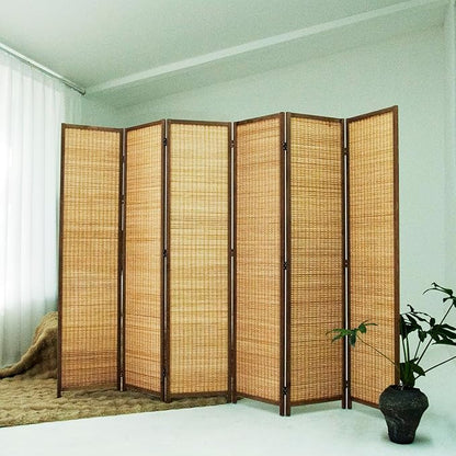 Loomveil 6 Panel Room Divider Folding Privacy Screen,67 inch Bamboo Panel Divider for Home Partition,Brown
