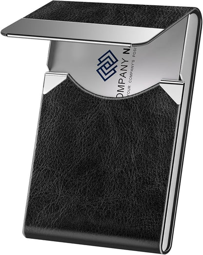 DMFLY Business Card Holder for Women or Men, Business Card Case with PU Leather and Stainless Steel, Slim Metal Case with Magnetic Closure for Business Meeting Use