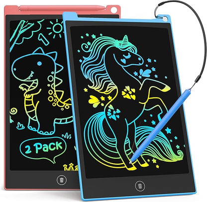 TECJOE 2 Pack LCD Writing Tablet, 10 Inch Colorful Doodle Board Drawing Tablet for Kids, Kids Travel Learning Toys Christmas Birthday Gifts for 3 4 5 6 Year Old Boys and Girls Toddlers