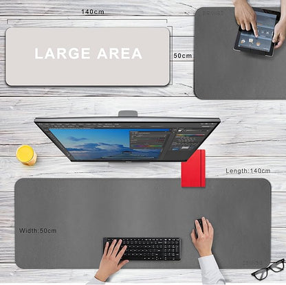 CENNBIE Leather Desk Mat, 55''x19.6'' Extra Large Desk Pad Blotter Protector, Extended Non-Slip Mouse Pad, Waterproof PU Leather Desk Mat on top of desks Large for Office and Home (Grey)