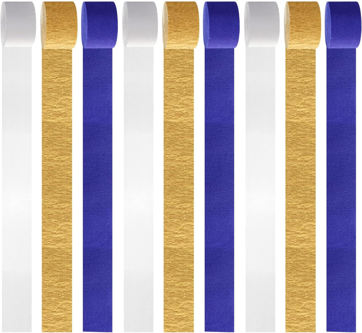 Navy-Blue White-Gold Crepe Paper Streamers - 9 Rolls Royal Blue Graduation 2025 Men Boy Birthday Party Decorations Streamer Wedding Bridal Shower Paper Garland Fathers Day Decor Panduola