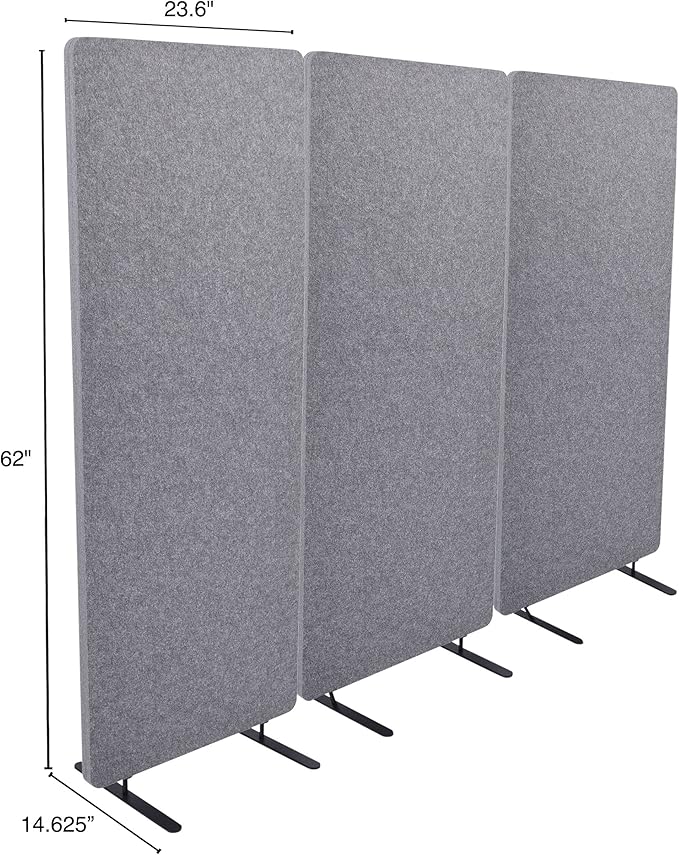 ReFocus™ Raw Freestanding Acoustic Room Divider 3 Pack – Reduce Noise and Visual Distractions with This Lightweight Room Separator (Castle Gray, 24" X 62")