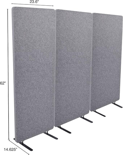 ReFocus™ Raw Freestanding Acoustic Room Divider 3 Pack – Reduce Noise and Visual Distractions with This Lightweight Room Separator (Castle Gray, 24" X 62")
