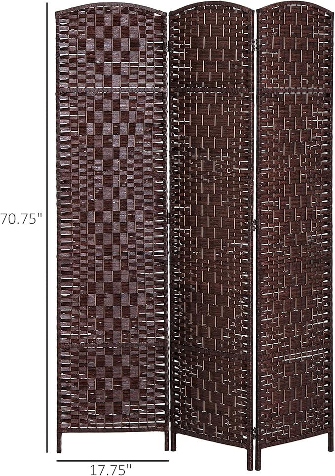 HOMCOM Room Divider, 3 Panel Folding Privacy Screen, 6FT Tall Portable Wicker Weave Partition Wall Divider for Bedroom, Home Office, Brown