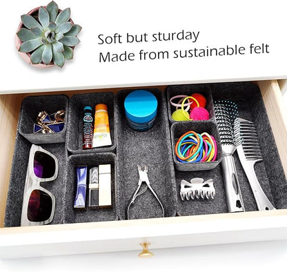 Welaxy Desk Drawer Organizer Tray, 8-Piece Shallow Felt Office Storage for Pens & Accessories (Charcoal)