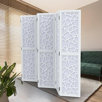 VINGLI 70'' H Room Divider, Non-Woven Fabric Privacy Screen, Indoor Partition Wall Dividers, Freestanding Hinged Space Separator with Modern Unique Pattern (White, 6 Panel)