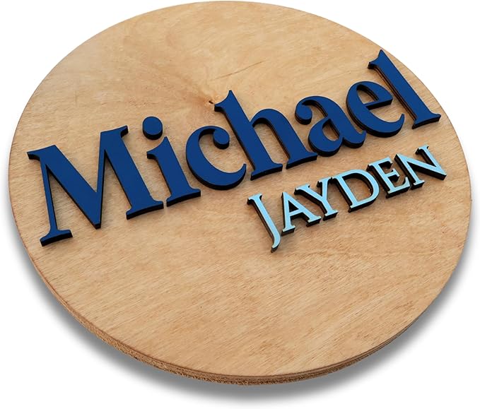 Custom Round Nusery Name Sign, Personalized 3D Baby Name Announcement Sign, Personalized Wooden Wall Plaque, 3D Wall Art for Children & Kids Rooms, Family Name Signs, 30 Colors (Design 9)