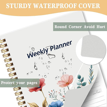 Undated Weekly Planner - Weekly Goals Notebook, A5 To Do List Planner, Habit Tracker Journal with Spiral Binding Floral Cover