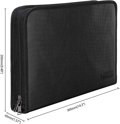 ENGPOW Expanding File Folder,Fireproof 3 Pockets Document Organizer Bag | Accordion File Organizer with Zipper＆Labels,Portable Home Travel Safe Storage for Important Files,Papers,Letter Size,Black