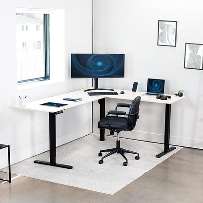 VIVO Electric Corner 75 x 63 inch L-Shaped Standing Desk, Memory Height Adjustment, Light Wood Top Black Frame, DESK-E3CTBC-75