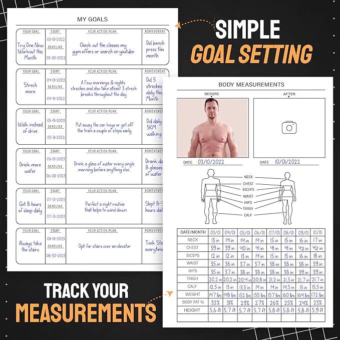 Nextnoid Hardcover Fitness & Food Journal - Nutrition & Workout Planner for Men & Women - A5(5.7" x 8.3") Sturdy Workout Log Book to Track Diet, Gym & Home Workouts