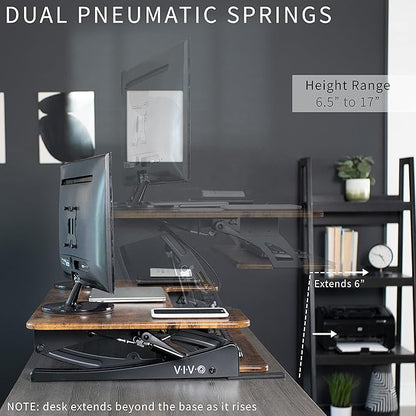 VIVO 36 inch Height Adjustable Stand Up Desk Converter, V Series, Quick Sit to Stand Tabletop Dual Monitor Riser Workstation, Rustic Vintage Brown Top, Black Frame, DESK-V000VN