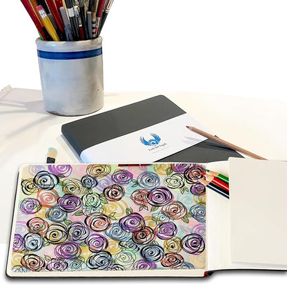 Square-Shaped Sketchbook, 10 x 10 inches, Lays Flat Flexible Sketch Book for Artists, Ideal for Ink, Watercolor, Pen, Pencils, 160 Tear Resistant Pages, Size: Square Large, Leda Art Supply