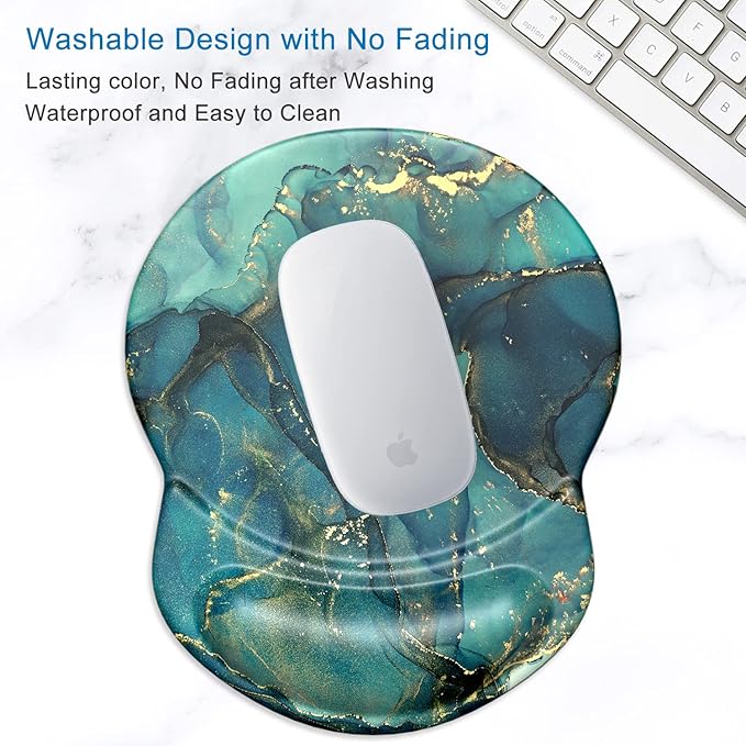 ITNRSIIET Ergonomic Mouse Pad with Gel Wrist Support Small Wrist Rest Smooth Surface Non-Slip PU Base Comfortable Office Supplies Pain Relief, 8.7 x 7.2 inches, Abstract Ink Tempera