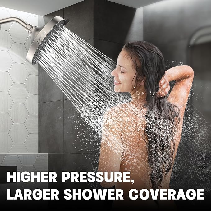 HOPOPRO 5-Mode High Pressure Shower Head - The Washington Post, NBC News, Today TV Show Recommended - High Flow Fixed Showerheads (6 Inch Brushed Nickel)