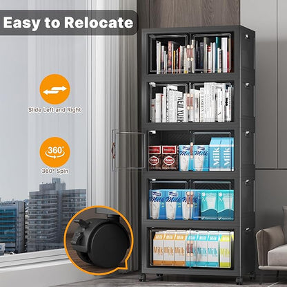 UAMFURI Extra Large Stackable Storage Bins with Lids & Wheels & Door, 260QT-52QT/13GAL*5Pack Foldable Collapsible Closet Organizers, Plastic containers drawers for bedroom Dorm