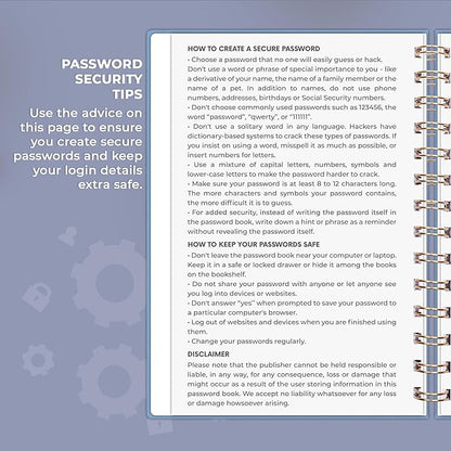 Clever Fox Password Book Spiral – Internet Address & Password Organizer with Laminated Alphabetical Tabs – Password Keeper Journal – Hardcover, Medium Size, 6.1x7.7” (Smoke Blue)