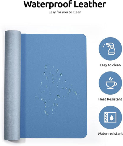 YSAGi Leather Desk Protector, Office Mat, Large Mouse Mat, Non-Slip PU Leather Blotter, Laptop Desk Pad, Waterproof Writing Pad for Office and Home (Sea Blue, 23.6" x 13.8")