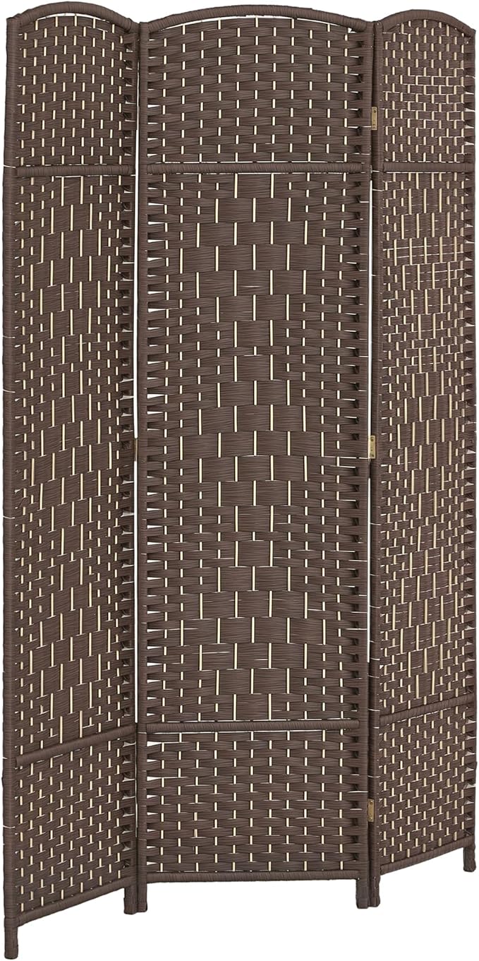 HOMCOM 3 Panel Room Divider, 6' Tall Folding Privacy Screen, Hand-Woven Freestanding Wall Partition for Home Office, Bedroom, Brown