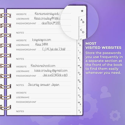 Clever Fox Password Book Spiral – Mini Internet Address & Password Organizer with Laminated Alphabetical Tabs – Small Password Keeper Journal – Hardcover, Pocket Size, 4.7x5.7” (Purple)