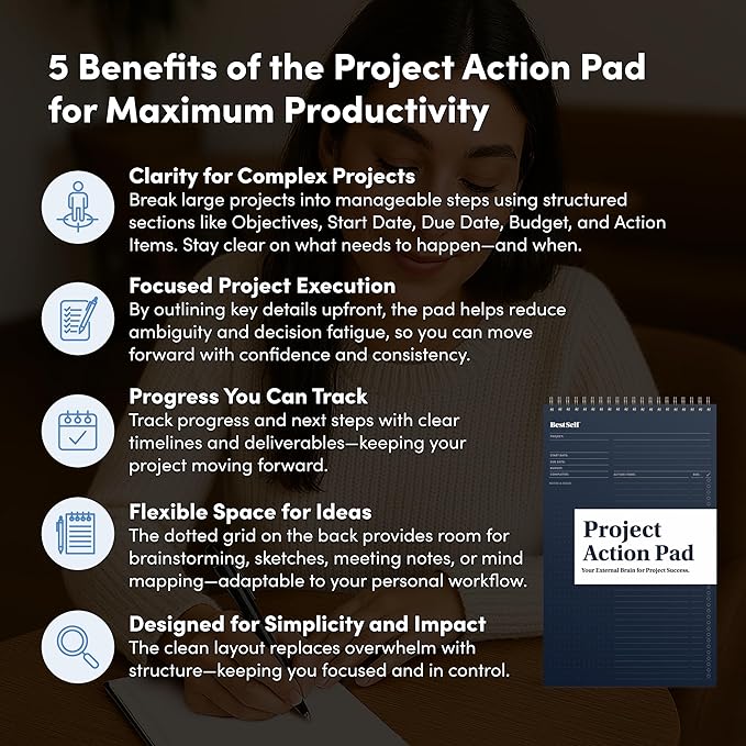 BestSelf Project Action Pad - Daily Task Planner, To-Do List & Action Pad for Boosting Productivity and Effective Project Management
