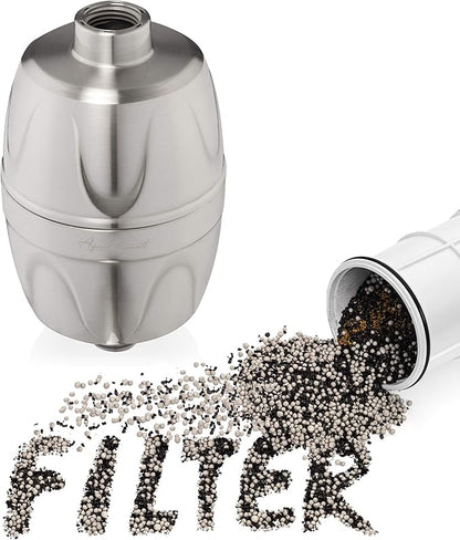 Aqua Elegante Shower Water Filter For Showerhead - Home Shower Head Filters To Remove Chlorine + Hard Minerals - Purifier And Filtered Softener System Best With Activated Charcoal - Brushed Nickel