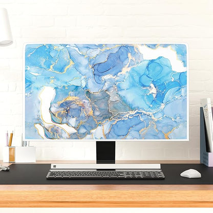 Baocicco Baby Blue Gold Marble Waterproof Screen TV Cover 75 Inch Modern Television Accessories TV LCD Fashion Weatherproof Screen TV Decorations for Tablet LED LCD OLED TVs
