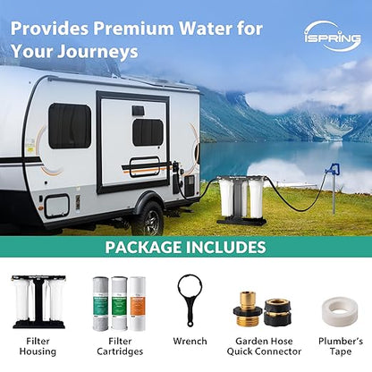 iSpring 3-Stage RV Water Filter System, SGS-Tested PFAS Removal, Reduces Chlorine, Lead, Sediment, Rust, and Odors, Leak-Free Brass Fittings, Quick Connectors, External Mounting Bracket, Model:CW31-PF