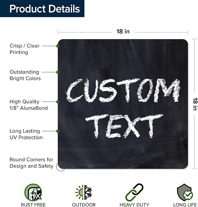 Custom Sign, Custom Street Sign, 11 Font Colors, 13 Font Styles, 4 Hole Options, 22 Sizes, 18x18 Inches, Rust Free DiBound, Fade Resistant, Made in USA by My Sign Center (Chalkboard Black)