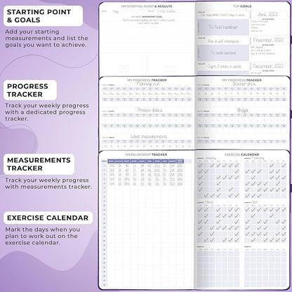 Clever Fox Fitness & Food Journal PRO – Daily Workout & Meal Planner for Women & Men – Exercise & Weight Loss Diary Notebook, 7.3x10.4” (Purple)