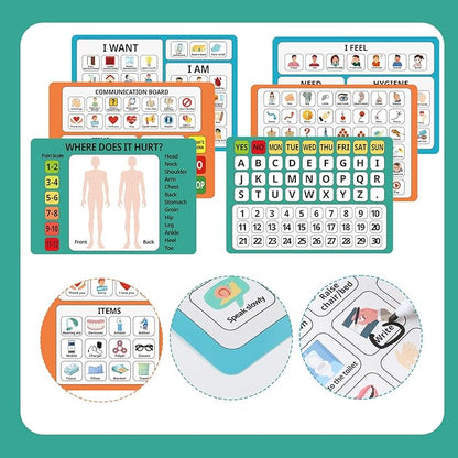 3 Pcs Communication Boards for Non Verbal Adults 11.81 x 8.27 Inches Colorful Picture Symbol Communication Cards Speech Therapy Tools for Autism Aphasia Stroke Patients Hospital Care Home Use