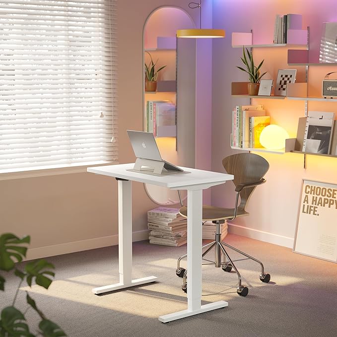 HUANUO 32" Small Electric Standing Desk Adjustable Height, 4 Memory Height Settings, Sit Stand Up Desk for Home Office & Computer Workstation, White