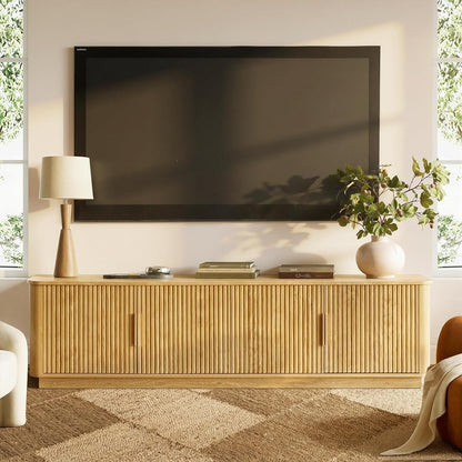 67" Fluted TV Stand with Storage, Faux Marble Top, Boho, Oak