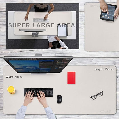 CENNBIE 59" x 27.5" 4XL Super Large Desk Mat - Mega Size Premium Vegan Leather Desk Pad - Ultra Ergocomfort Technology (Cream)