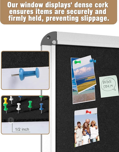 Mifuro 28"x26" Enclosed Bulletin Board, Lockable Weather-Resistant Aluminum Cork Noticeboard for School & Office, Silver Frame w/Black Flet