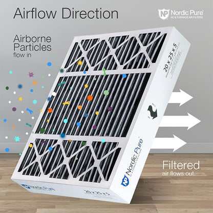Nordic Pure 20x25x5 Pleated MERV 8 Plus Carbon Air Filters 2 Pack | Actual Size: 19 7/8 x 24 7/8 x 4 3/8 Honeywell Replacement Made in USA, Standard HVAC & Furnace Filtration