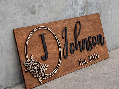 Custom Family Name Sign | Personalized Wooden Wedding Gift | Rustic Last Name Wood Plaque | Established Date Sign |Аnniversаrу (Johnson Style)