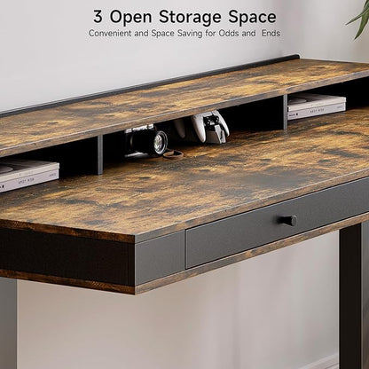 ONBRILL Standing Desk with Drawers, 63x23.6 Electric Stand Up Desk with Storage Shelf and Memory Controller, Sit Stand Desk Adjustable Height from 28-46" for Computer Workstation, Rustic Brown