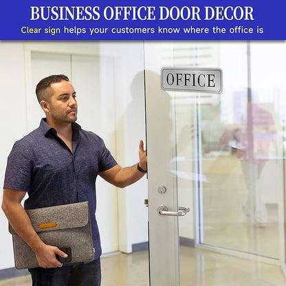 The Office Door Sign for Home and Business，Self-Adhesive Waterproof and Fade-Resistant Modern Brushed Silver Office Sign Sticker for House，Business，Door, Window（Silver）
