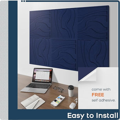 BUBOS Large Acoustic Panels, 6-Pack Soundproof Wall Panels Thickened 23.6 x 23.6 Inches, Self-Adhesive Sound Absorbing Panels Decorative for Recording Studio Office Home Theater, Navy Blue