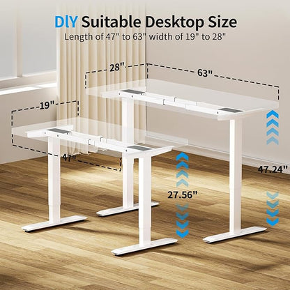 BIZUM Dual Motor Electric Standing Desk Frame with Memory Controller, Computer Memory Desk Adjustable Table Legs Up to 47.2" for Home Office, Glossy White