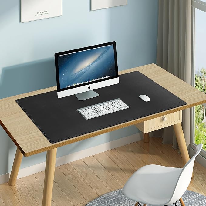Mydours 36" x 16" Large PU Leather Desk Pad with Non-Slip Suede Base, Black Waterproof Mouse Pad, Spacious Surface for Keyboard & Laptop, Office Home Gaming Desk Protector, Easy Clean Smooth Cover