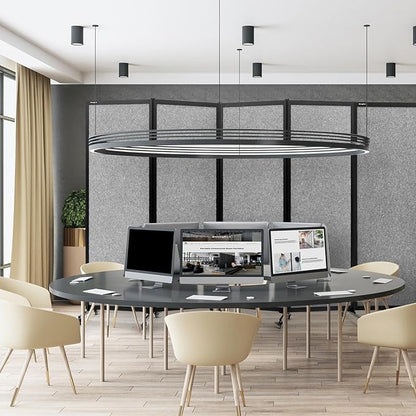 Upgrade Version Room Partition and Divider, Freestanding Rolling Dividers with Wheels,Office Privacy Screen Divider Wall,Classroom Felt Dividers,8'2"L* 6'7"H,4 Panel，Light Grey