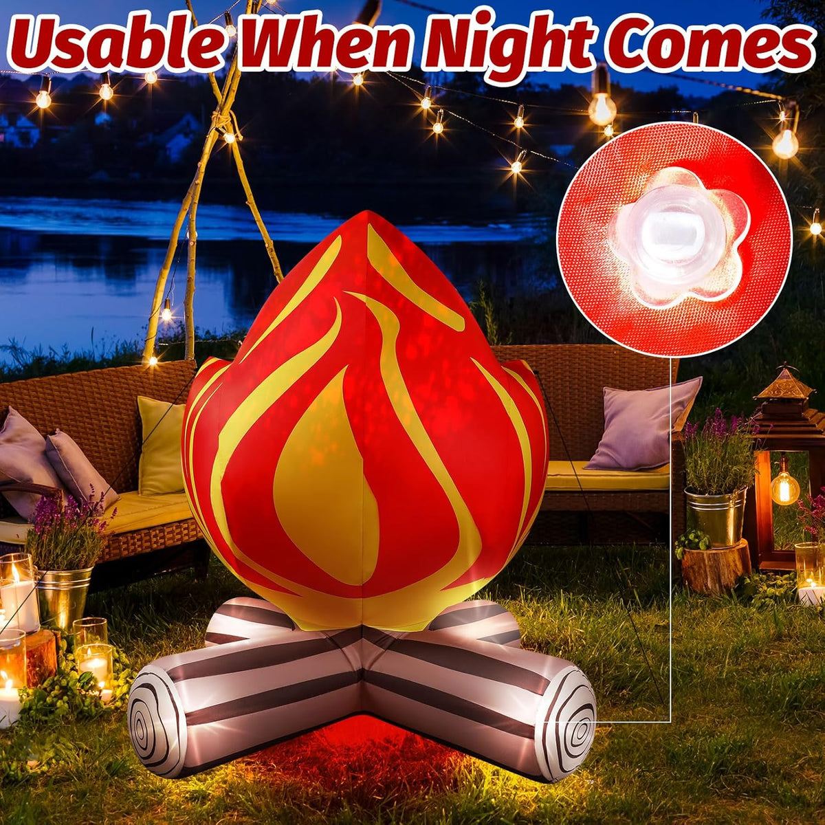 5FT Christmas Inflatable Campfire Winter Blow-up Fake Campfire Built-in 4 LED Lights for Christmas Inflatables Outdoor Decorations Xmas Inflatable Fire for Bonfire Birthday Party Decor Yard Lawn