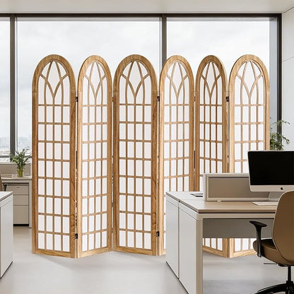 Aletheiawu 6 Panel Room Divider Wall Shoji Screen, Japanese Wood Room Divider for Room Separation, Folding Privacy Screen, Portable Room Partition for Home Office Restaurant - Natural