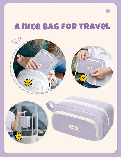 SUNEE Large Pencil Case, Big Capacity Pen Pouch with 3 Compartments, Kawaii Pencil Bag with Zipper, High Storage Stationery Holder and Organizer, School Supplies for Teen and Adult Girls, Light Purple
